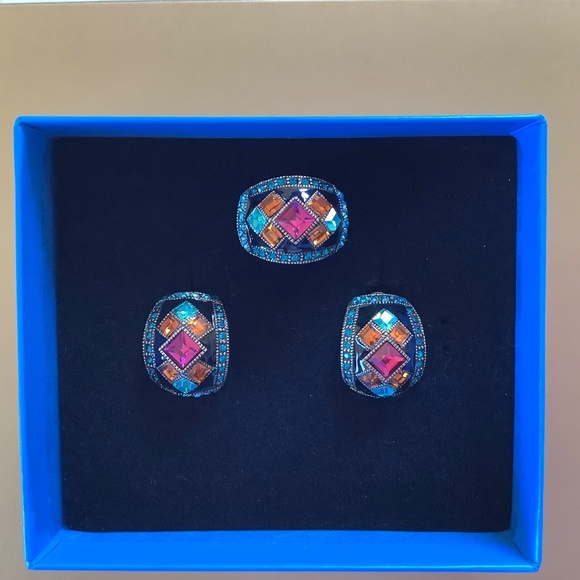Heidi Daus Set Master Clasp Earrings and Ring Multi Colored Pierced Ring SZ 10 - Picture 10 of 15